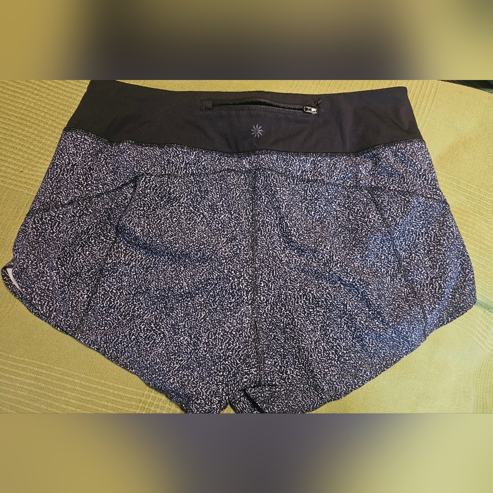 Athleta Women's Black and White Speckled Print Athletic Shorts Med - Picture 2 of 6